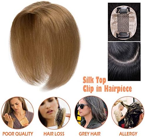 Silk Base Top Hairpiece Human Hair Clip in Topper for Women Hand-made Toupeer Thinning Hair Blonde Black Brown 6-20 inch