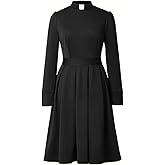 Church Clergy Dress for Women Minister Spring/Autumn Long Sleeve Elegant Pleated Dress with Tab Collar