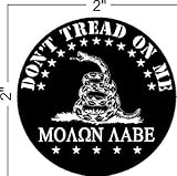 2-Pack - Don't Tread on Me, Molon Labe (COME AND TAKE THEM!) gadsden, Patriotic Black Hat Hardhat Motorcycle Helmet Decal Sticker Placard 2