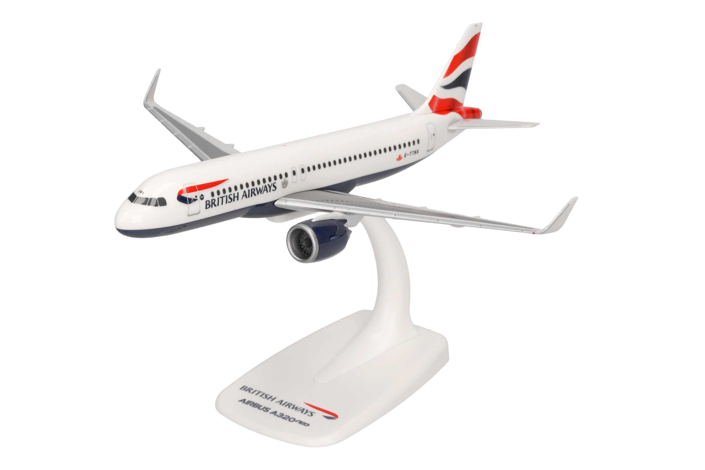 Herpa Snap-Fit airplane model British Airways Airbus A320 Neo - G-TTNA on scale of 1:200, plastic miniature with pedastal, model building, collectors edition — image 1