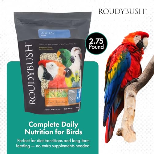 ROUDYBUSH LOW FAT FOOD FOR ADULT BIRDS & CHICKS – SCIENTIFICALLY FORMULATED BIRD FEED – BIRD FOOD PELLETS W/CORN, WHEAT, SOY & MORE – NUTRITIOUS & HEALTHY FEED FOR BIRDS (MEDIUM, 44OZ)