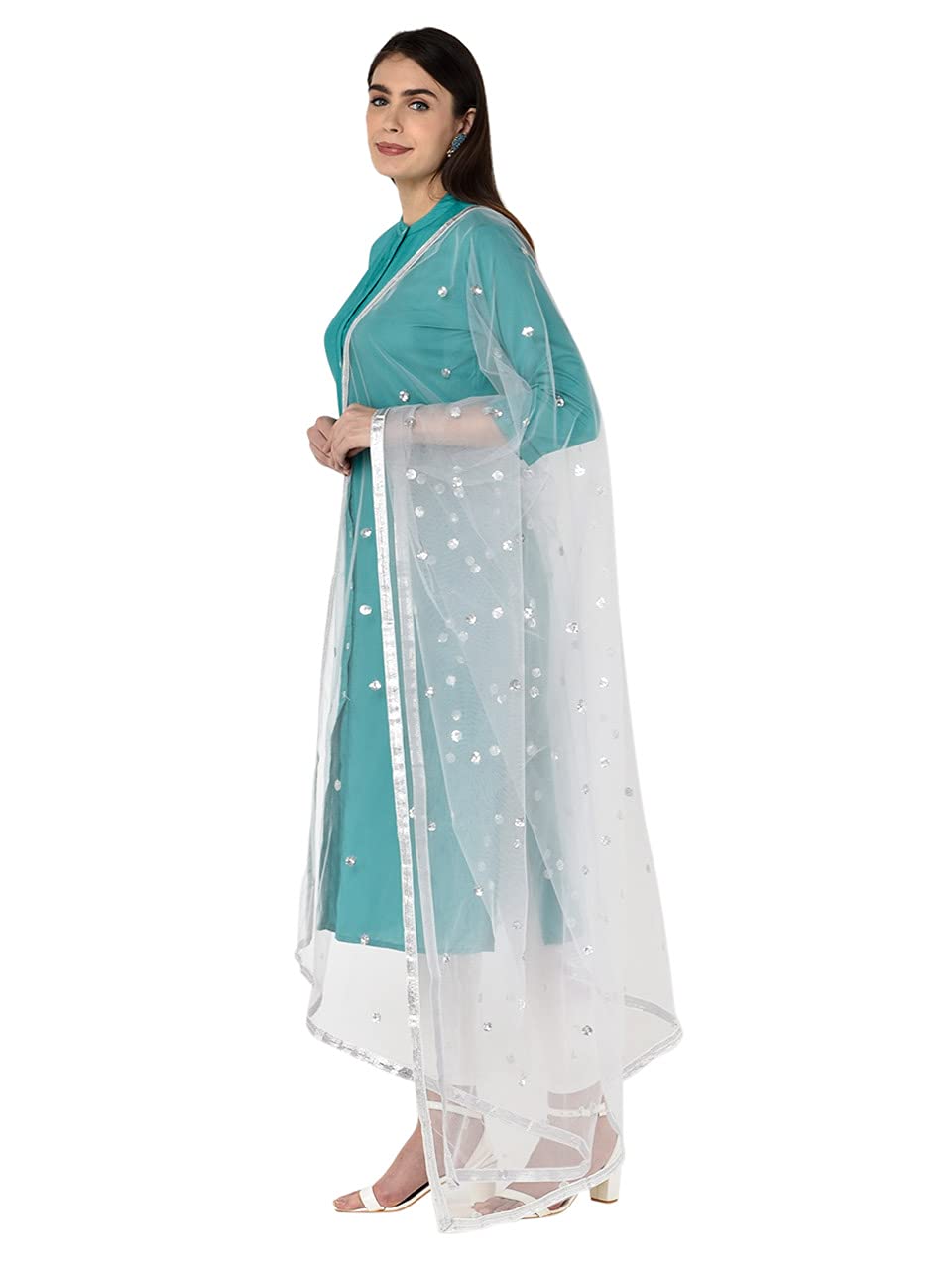 DUPATTA BAZAAR Women Embelli shed silver Net Free
