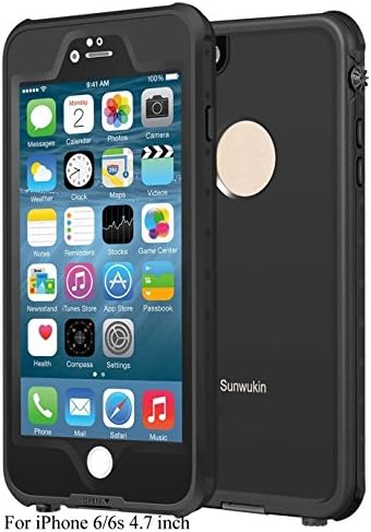 Sunwukin Waterproof Case for iPhone 6s iPhone 6 Water Proof Cases , IP68 Certified 6.6ft Depth Under Water Shockproof Snowproof DirtPoof Protective Cell Phone Cover for iPhone 6/6s 4.7 inch - Black