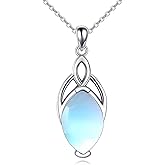 Celtic Natural Stone Necklace for Women Moonstone/Turquoise/Lapis Lazuli/Larimar/Moss Agate Trinity Knot Pendant Jewelry Gift for Mom Women 925 Sterling Silver