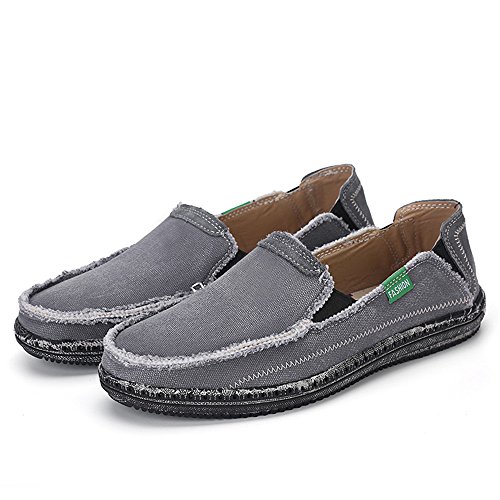 BEFAiR Mens Canvas Shoes Vintage Breathable Slip on Loafers (13 D(M) US, Grey)
