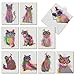The Best Card Company - Assorted Kittens Watercolor Blank Greeting Box Set - Incl. 10 Unique Design Notecards + Envelopes for Thank You, Invitation - Funky Rainbow Cats AM6199OCB-B1x10
