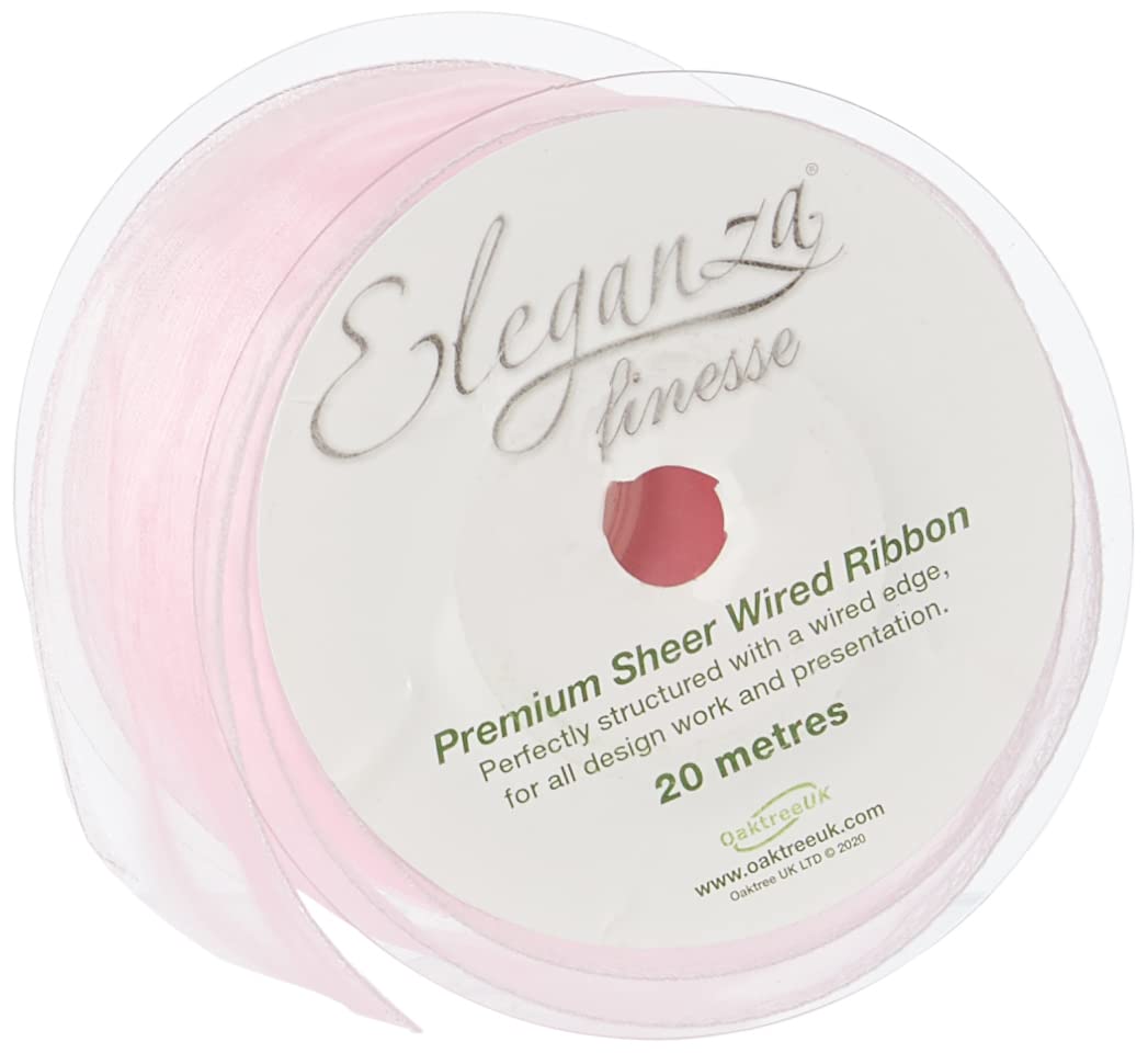 ELEGANZA 70 mm x 20 m Wired Edges Sheer Ribbon, Woven, Light Pink, 12 x 12 x 7 cm