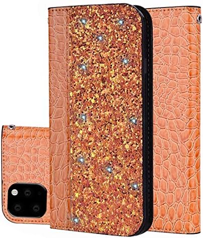 Dashou Cell Phone Case Wuzpx Crocodile Texture Glitter Powder Horizontal Flip Leather Case with Card Slots & Holder for iPhone 11 Pro Max(Black) (Color : Orange)