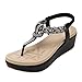 LUXINYU Women's Bohemian Platform Sandals Rhinestone Bead Wedge Shoes Thong Sandal