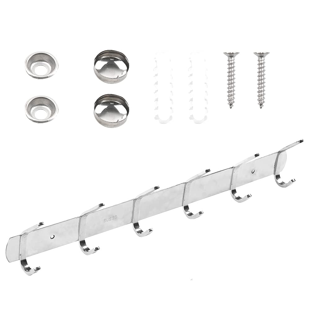 TPEMRPL Wall Mount Coat Hook, Coat Hooks for Wall Stainless Steel Coat Racks, Heavy Duty Wall Coat Hangers Rack Mounted for Clothes, Hats, Robes, Towels (6 Hooks)