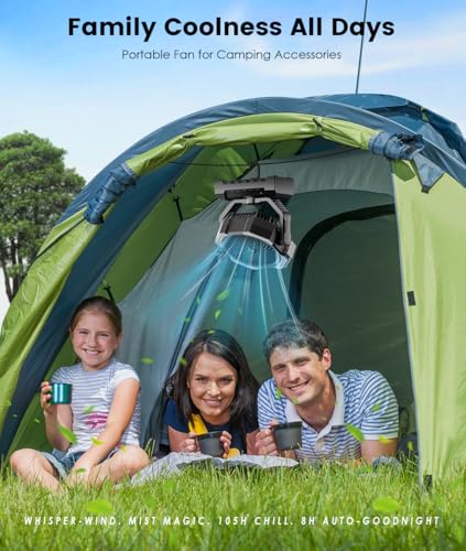 Portable Misting Fan - 24000mAh Battery Powered Fans with 9oz Water Tank, 3 Light, Rechargeable, 120H Cooling, Last 5H Mist, 4 Speed, Sleep Mode, Fan for Camping Outdoor Gear, Travel Essentials
