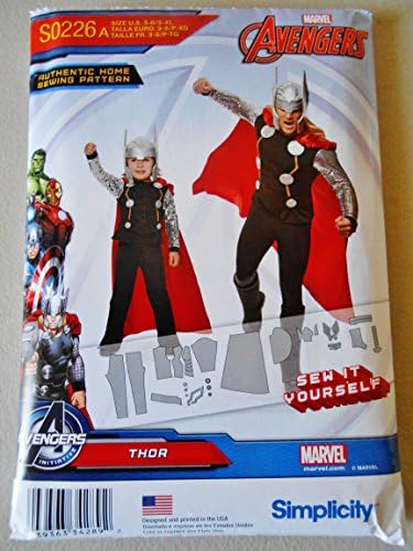 Simplicity 0226 Sewing Pattern Marvel Avengers Thor Boy's and Men's Costumes Size 3-8/s-xl Halloween Pants Sleeves Band Boot Covers Helmet