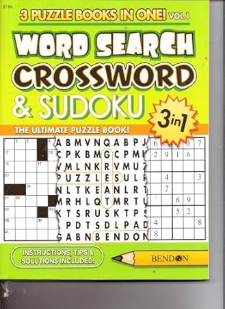 3 in 1 Word Search, Crossword & Sudoku (3 Puzzle Books in One) 192 Pages