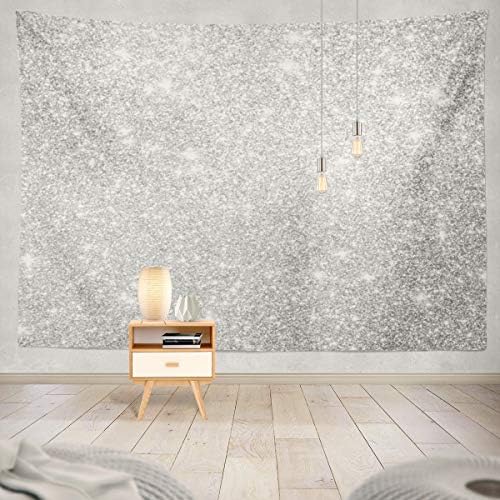 Soopat Tapestry Polyester Fabric Silver Sparkle Christmas Glitter Shimmer White Spark Wall Hanging Tapestry Decorations Bedroom Living Room Dorm 80X60 inch