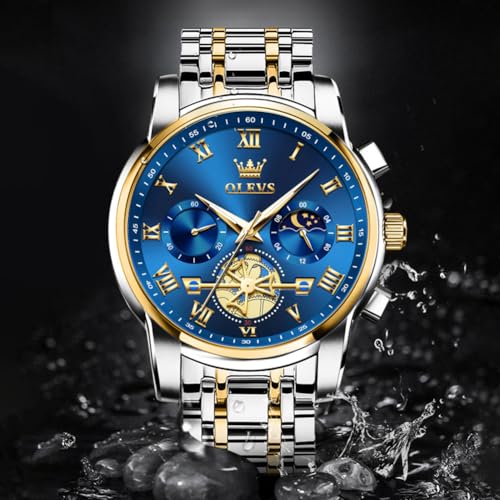 OLEVS Watches Men Waterproof Luxury Big Face Mens Watch Stainless Steel Quartz Analog Dress Watches for Men Luminous Multifunction Man Watch Relojes De Hombre