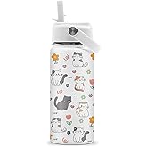 Cat Gifts for Kids, 16oz Cat Water Bottle with Straw Lid, Stainless Steel Insulated Tumbler for Girls, Cats Lovers Present for Kids Teen Girls Boys Women