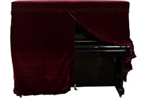 ESYUEL Full Piano Cover Cloth Art More Pleuche Decorated with Macrame for Universal Upright Vertical Piano Upright piano universal 118-131 be universally（not include chair cover)(153cm/60.2in, Red)