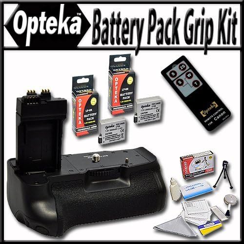 Opteka Battery Pack Grip / Vertical Shutter Release for Canon EOS Rebel T2i T3i T4i T5i 550D 600D 650D 700D Kiss X4 X5 X6 X6i X7i DSLR Digital Camera with 2 Extra LP-E8 Extended Life High Capacity Batteries, Wireless Infrared Remote and Lens Cleaning Kit
