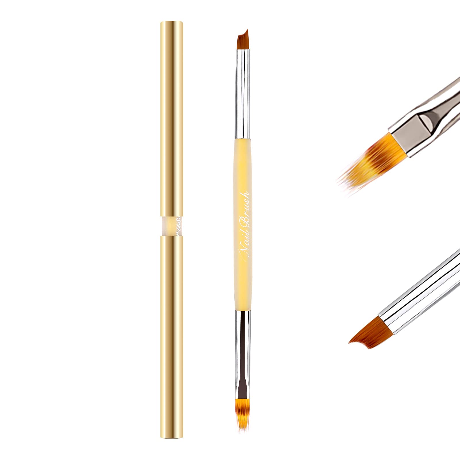 Double-End Nail Art Brushes Set for Gel Nail with Lid and Ombre/French Pens, LEA-SHALL 1PCS 2 Heads Ombre/French Tip UV Builder Polish Painting Pen Kit DIY Professional Design