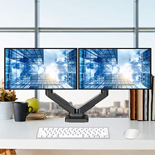 Dual Monitor Stand - Monitor Desk Mount with Swivel & Tilt , Adjustable Monitor Riser with Grommet Installation , C Clamp , Cable Management , Gas Spring Monitor Arms for 15 to 27 inch LCD Screens - Thumbnail 2