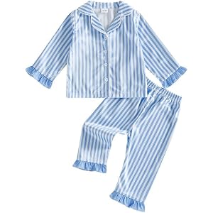 Biayxms Toddler Baby Girl Boy Silk Pajamas Set Solid Long Sleeve Button Down Shirts Tops and Pants Satin 2PCS Pj Lounge Sets
