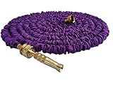 GreenBest Expandable Garden Hose, Purple, 50 Feet, 5/8 Diameter, Brass Sprayer and Couplings（ Purple）