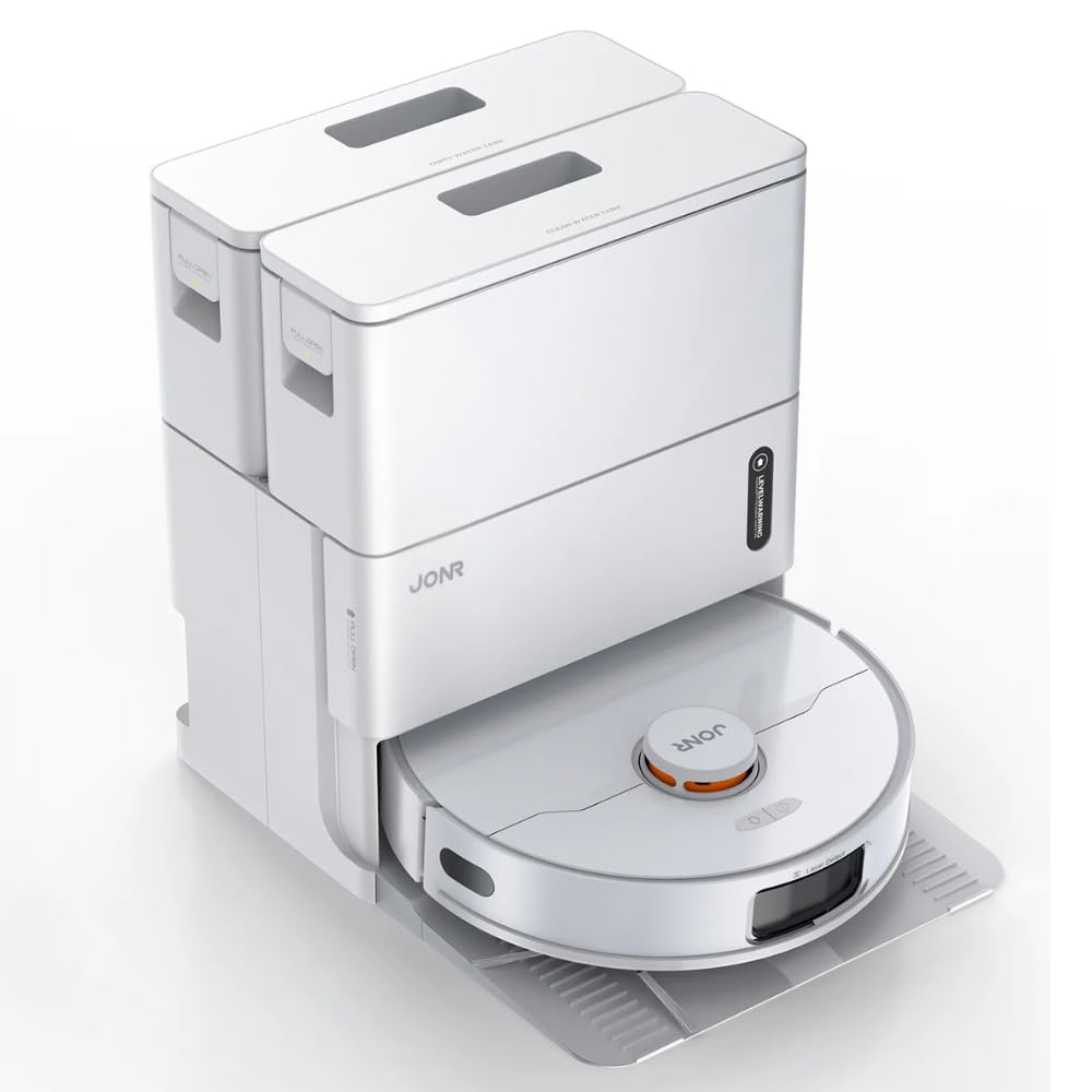 JONR T5 Pro Gen 2 15000Pa Saugroboter mit Wischfunktion, Saugkraft (Upgrade von T5 Pro) mit Heißlufttrocknung, Anti-Verfilzungs-Seitenbürste, Hindernisvermeidung, LiDAR-Navigation, All-in-One Dockund