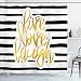 Ambesonne Live Laugh Love Shower Curtain, Romantic Design with Hand Drawn Stripes and Calligraphic Text, Cloth Fabric Bathroom Decor Set with Hooks, 70" Long, White Yellow