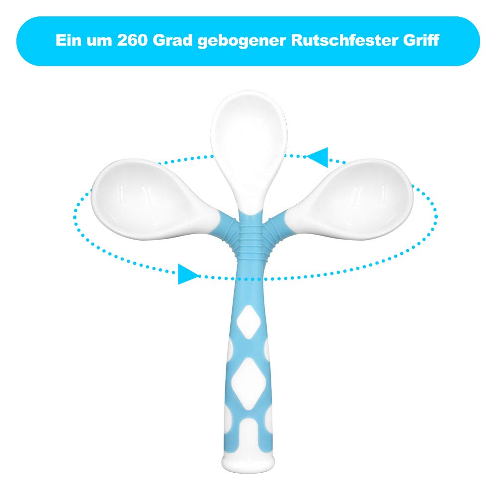 Babylöffel Von CalMyotis, Biegbare Baby löffel mit rutschfestem Griff, Baby-Utensilien Löffel mit Reisekoffe für Kleinkinder (Blau)