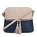 SG SUGU Lunar Lightweight Medium Dome Crossbody Bag Shoulder Bag with Double Tassels | Zipper Pocket | Adjustable Strap|Beige/Navy