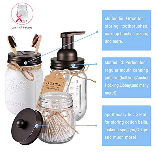 Stainless Steel Bathroom Accessories Set-Mason Jar Soap Dispenser Lid & Toothbrush Holder Lidï¼ŒBathroom Kitchen Rustic Modern Farmhouse Premium Mason Jar Decor (Jar Not Includ) (Bronze, 4)