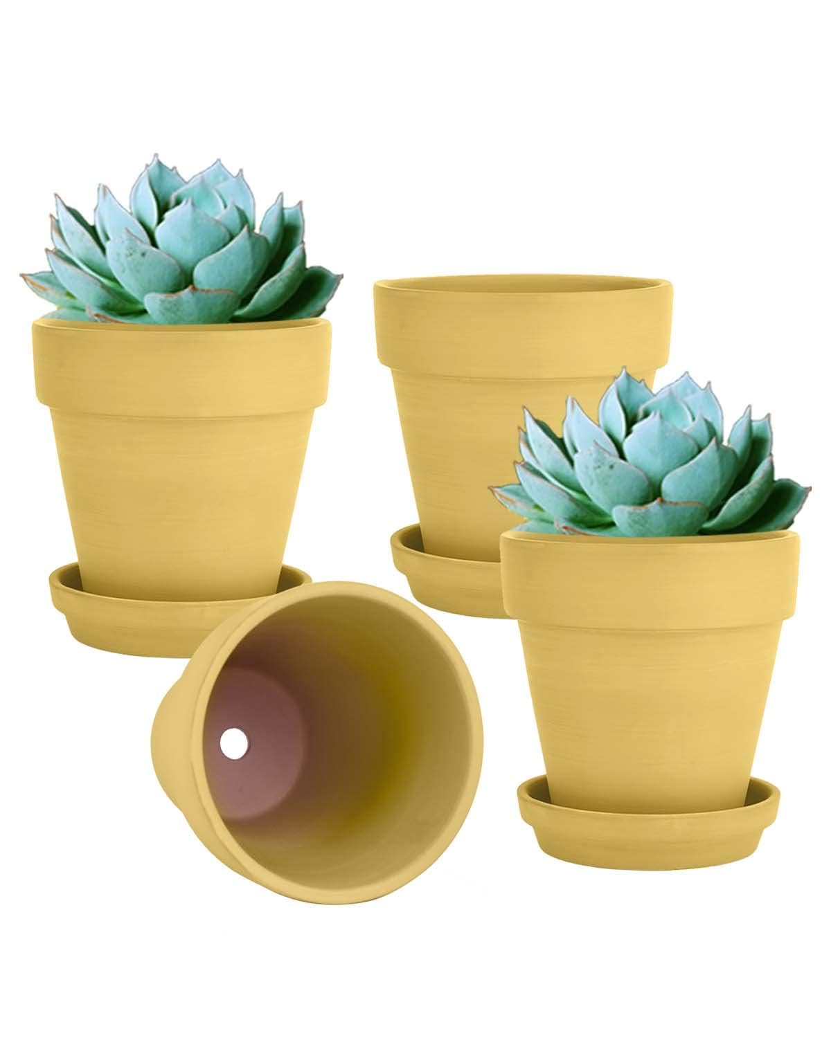 vensovo 15CM Yellow Terracotta & Clay Pots for Plant with Saucer - 4 Pack Medium Terra Cotta Planter with Drainage Hole, Flowerpot for Indoor Outdoor Plants, Crafts, Wedding Favor — image 1