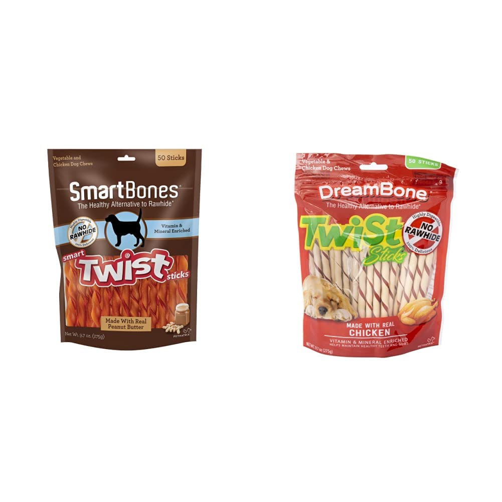 SmartBones Smart Twist Sticks With Peanut Butter 50 Count, Rawhide