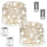 2 Set Fairy Lights Fairy String Lights Battery Operated Waterproof 8 Modes 100 LED 33ft String Lights Copper Wire Firefly Lights with Remote Control(Timer) for Bedroom Wedding Festival Decor--Warmtas