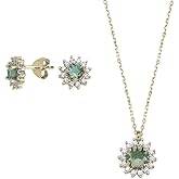 GARVIS Round CZ Color-Changing Diaspore Set; Necklace and Earrings: 925 Sterling Silver Chain; Natural Rare Turkish Stone Sultanit: Elegant Jewelry Gift for Women