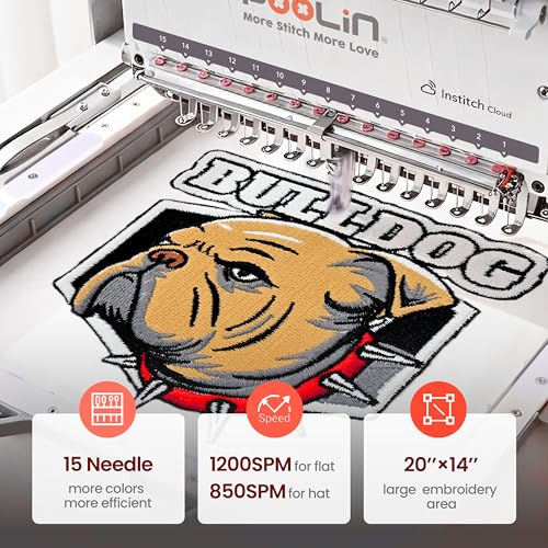 POOLIN Multi Needles Commercial Embroidery Machine with Auto Color Change, 13.8x19.7 Inch Embroidery Area, WiFi Transfer, Includes All Accessories for Hats, T-Shirts & Hoodies