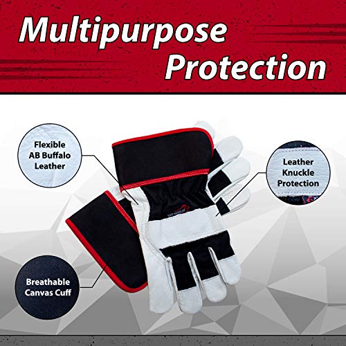 SAFE HANDLER XGrip Buffalo Leather Gloves | Elastic Band Wrist, AB Buffalo Leather, Leather Knuckle Protection, Safety Work Gloves, OSFM, 1 Pair
