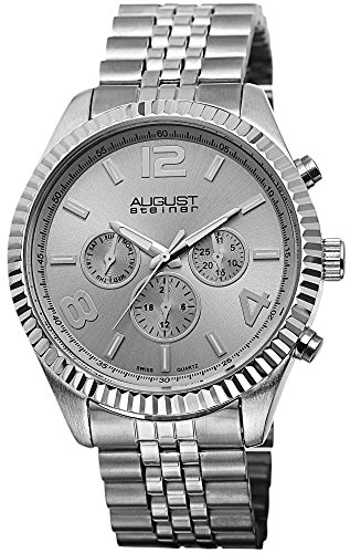 August Steiner Men's AS8096SS Swiss Quartz Multifunction Silver-tone Stainless Steel Bracelet Watch