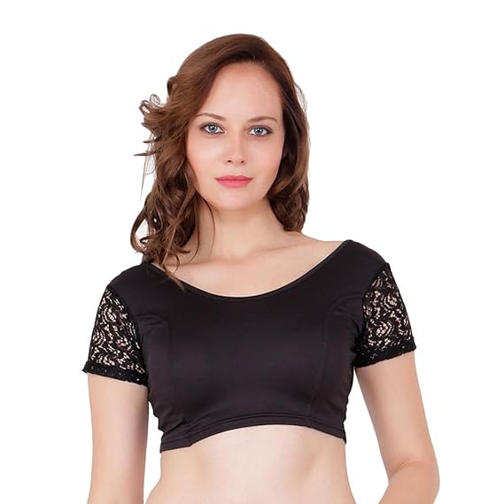 Women's Poly Cotton Readymade saree Blouse (Black)