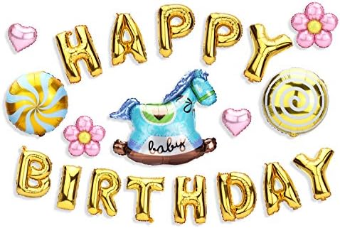 Liyoung Happy Birthday Balloons Banner, Foil Balloons, Mylar Letter Balloons for Birthday Party Decoration (Golden Set)