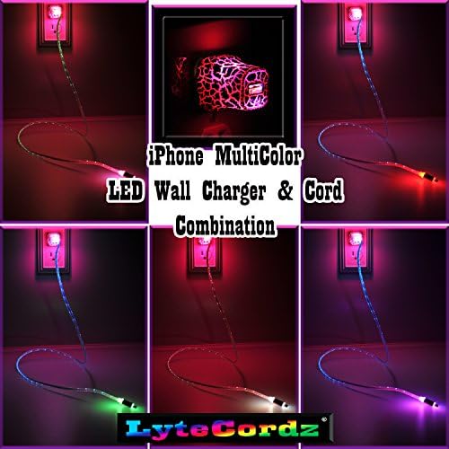 Light Up Glowing LED iPhone 5 6 7 8 X Charger with Matching Plug COMBO (Multicolor)