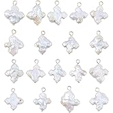 Hobbspring 18Pcs Cultured Freshwater Pearls Charm 2 Colors Irregular Cross Pearl Charms Natural Pearl Pendants with Loops for Necklace Earrings Bracelets Jewelry Making DIY Crafts