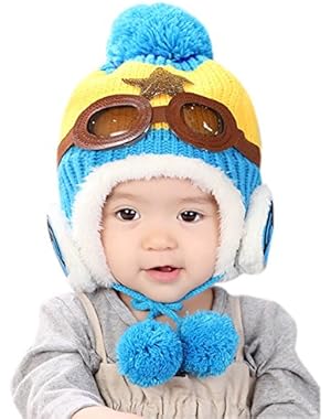 (6-24months)Baby Girls Boys Winter Earflap Hat Warm Lined Pilot Aviator Pom Cap