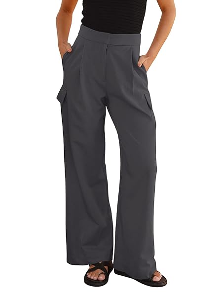 NIMIN WIDE LEG CARGO PANTS FOR WOMEN CASUAL LOOSE HIGH WAISTED BUSINESS CASUAL PANTS 2023 Y2K SPRING SUMMER PANTS GREY SMALL