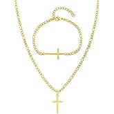 Edforce Stainless Steel 20 inch Figaro Link Chain Cross Necklace and Matching Bracelet, 20"