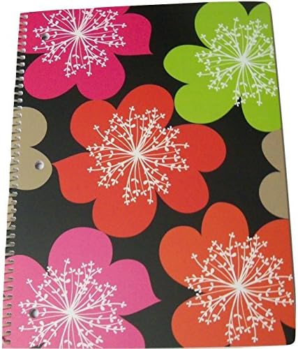 Pink Light Design Spiral Notebook ~ It's a Breeze (Multicolored Flowers on Black; 8" x 10.5"; 60 Sheets, 120 Pages)