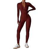ECUPPER Women Long Sleeve Bodycon Jumpsuits Workout Zip Up Unitard One Piece Full Bodysuits Sexy Yoga Rompers Pants