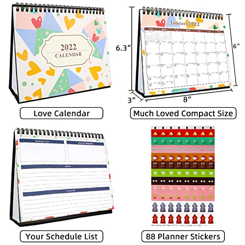 2022 Desk Calendar Small Desk Calendar 2022, 8" x 6" Standing Flip