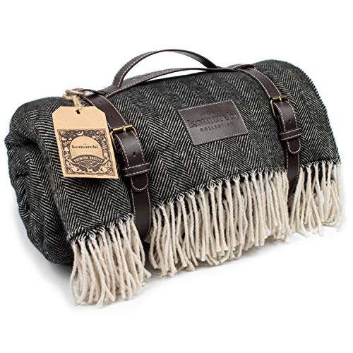 Large Outdoor Waterproof Picnic Blanket – Luxurious Soft Faux Wool, Sand-Proof Mat, Camping, Hiking, Festivals, Beach, Park, Lake, Stadium, Gift, Adult, Children, 78″ x 59″ – Grey