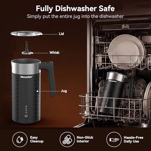 Morpilot Electric Milk Frother, 4 Modes (Thick/Light Warm Foam, Cold, Hot Milk) - 115ml Foam / 240ml Heating, Quiet, All in Dishwasher